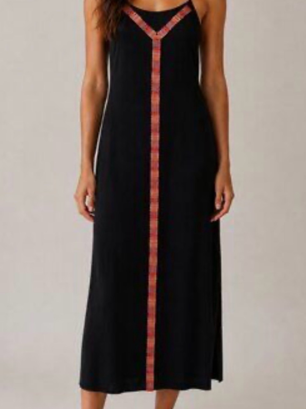 Savanna Jane Black Dress with Red, Blue & Orange Embroidered Trim